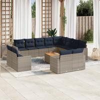 13-delige Loungeset met kussens poly rattan grijs