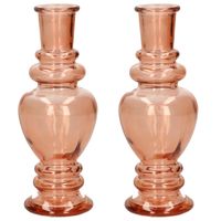 Kaarsen kandelaar Venice - 2x - gekleurd glas - helder zacht oranje - D5,7 x H15 cm