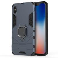 PC + TPU schokbestendige beschermhoes met magnetische ring houder voor iPhone XS Max (marineblauw)