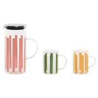 Set kruik en glazen Home ESPRIT Geel Groen Koraal Roestvrij staal Kristal Strepen Modern Set kruik en glazen Home ESPRIT Geel Groen Koraal Roestvrij staal Kristal Strepen Modern