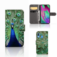 Samsung Galaxy A40 Telefoonhoesje met Pasjes Pauw - thumbnail