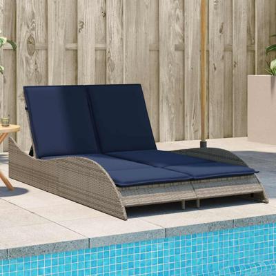 Ligbed met kussens grijs 114x205x73 cm poly rattan