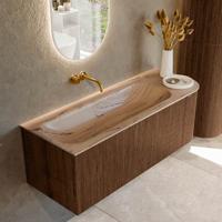 Badmeubel Mondiaz Kurve-Dlux | 125 cm | Meubelkleur Walnut | Wastafelkleur Arena | Solid surface | Wasbak linker zijde spoelbak | Zonder kraangat(en)