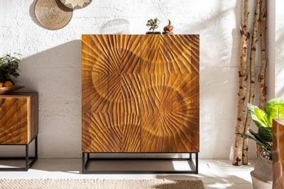 Massief dressoir SCORPION 120cm bruin mangohout met gedetailleerde 3D-gravures - 40183