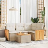 5-delige Loungeset met kussens poly rattan beige