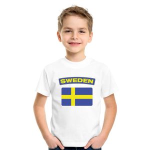 T-shirt met Zweedse vlag wit kinderen XL (158-164)  -