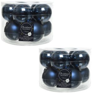 Kerstboomversiering donkerblauwe kerstballen van glas 6 cm 20x stuks - Kerstbal