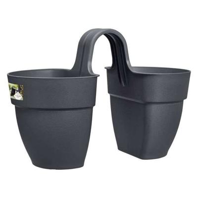 ELHO - Bloempot - Vibia Campana Flower Twin 21 - Antraciet - Buitenbalkon - L 38,4 x B 20,5 x H 26,5 cm
