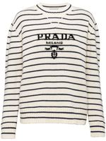 Prada pull en cachemire rayé à logo intarsia - Blanc - thumbnail