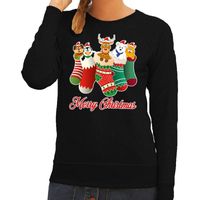 Foute kerstborrel trui zwart kerstsokken met diertjes voor dames 2XL (44)  -