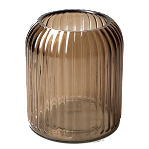 Bloemenvaas - striped lichtbruin/transparant glas - H13 x D11 cm   -