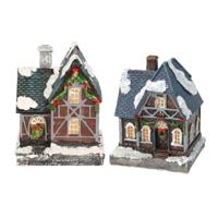 2x Kersthuisjes/kerstdorpje met verlichting 13 cm