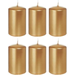 Cilinderkaars/stompkaars - 6x - goud - 5 x 8 cm - 18 branduren