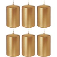 Cilinderkaars/stompkaars - 6x - goud - 5 x 8 cm - 18 branduren