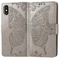 Butterfly Love bloemen reliëf horizontale Flip lederen case voor iPhone X met houder & kaartsleuven & portemonnee & Lanyard (grijs)