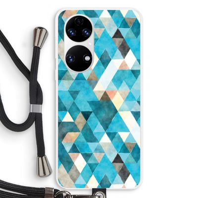 Gekleurde driehoekjes blauw: Huawei P50 Transparant Hoesje met koord