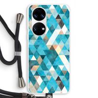 Gekleurde driehoekjes blauw: Huawei P50 Transparant Hoesje met koord