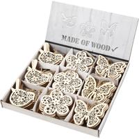 Creativ Company Houten figuren, vlinder, bloem en vogel, h: 10 cm, b: 10 cm, 90 stuk/ 1 doos