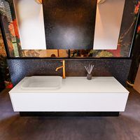 Badkamermeubelset Mondiaz Erin 150 cm met 1 Lade met RIDGE Wastafel Links Linen met 1 kraangat Greeploos Mat Talc