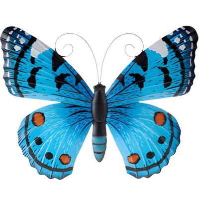 Pro Garden Wanddecoratie vlinder - blauw - 34 x 28 cm - metaal - muurdecoratie / schutting / tuin
