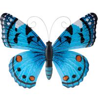 Pro Garden Wanddecoratie vlinder - blauw - 34 x 28 cm - metaal - muurdecoratie / schutting / tuin
