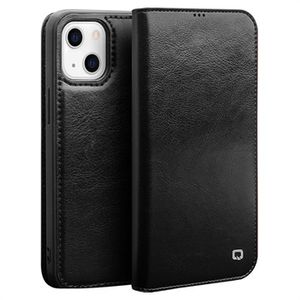 Qialino Classic iPhone 13 Mini Wallet Leren Hoesje - Zwart