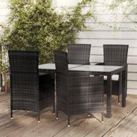 5-delige Tuinset met kussens poly rattan zwart