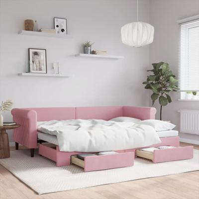 Slaapbank met onderschuifbed en lades 80x200 cm fluweel roze