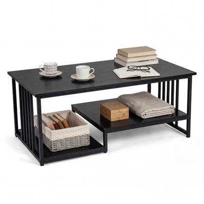 Salontafel Rechthoekige Tafel met 2 Legvlakken en Stevig Metalen Onderstel Moderne Accenttafel Cocktail- en Snacktafel 110 x 60 x 45 cm-Zwart