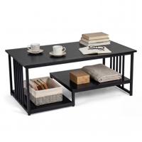 Salontafel Rechthoekige Tafel met 2 Legvlakken en Stevig Metalen Onderstel Moderne Accenttafel Cocktail- en Snacktafel 110 x 60 x 45 cm-Zwart