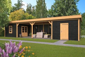 Lariks/Douglas Overkapping Oslo XL type 12 zwart 1303x430 cm- Plat dak- Onbehandeld lariks Douglas hout- Tuindeco