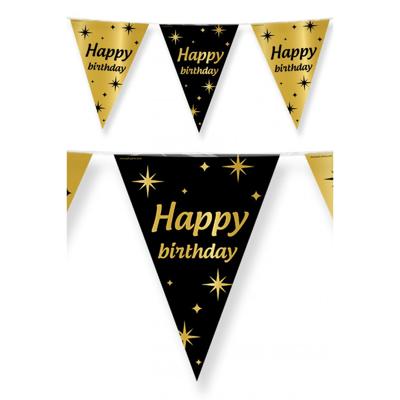 Leeftijd verjaardag feest vlaggetjes - Happy Birthday thema - zwart/goud - kunststof - 10 meter