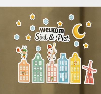 Kleurrijke raam welkom sint & piet Sinterklaas raamsticker