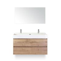 Maxx XL Badmeubelset 120 cm - Natuur Eiken - Wastafel Kube Enkel 2 kraangaten - met Spiegel