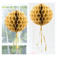 Decoratie bol - goud - 30 cm - crepe papier - versiering - feestversiering - thumbnail