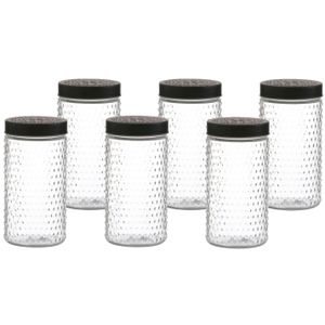 Voorraadpot/bewaarpot Roma - 6x - 1.5L - glas - zwart - D12 x H22 cm