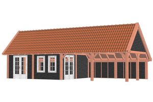 Tijdelijk 15% korting | Kapschuur De Hofstee XXL 1250x595 cm - Combinatie 1- Kapschuurdak- Onbehandeld lariks Douglas hout- Trendhout