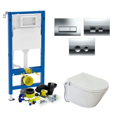 Geberit UP100 Toiletset set46 Wiesbaden Luxe Douchewc Stroomloos Met Metro Pot Delta drukplaat