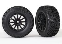 Tires & wheels, assembled, glued (black wheels, gravel pattern tires, foam inserts) (2) (TRX-7473T)