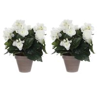 2x stuks witte Begonia kunstplant 30 cm in grijze pot