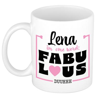 Naam mok Lena - wit - Fabulous - keramiek - 300 ml - cadeau collega beker