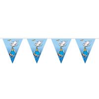 Geboorte feest vlaggenlijn/slinger blauw met ooievaar - 5 meter - Jongen geboren feestartikelen
