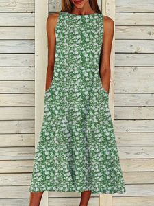 Sleeveless Crew Neck Floral Dress