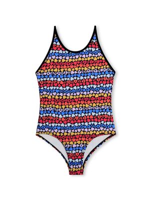SONIA RYKIEL ENFANT maillot de bain rayé à imprimés cœurs - Rouge