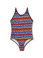 SONIA RYKIEL ENFANT maillot de bain rayé à imprimés cœurs - Rouge