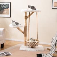 123 cm Kattenboom met Hangmand & Klimtoren & Echte Houten Takken Krabpaal Kattenactiviteitsboom