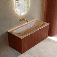 Badmeubel Mondiaz Kurve-Dlux | 100 cm | Meubelkleur Ruby | Wastafelkleur Arena | Solid surface | Wasbak midden spoelbak | Zonder kraangat(en)