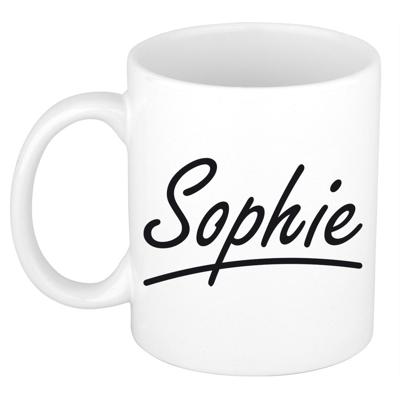 Sophie Naam koffiemok - beker - met sierlijke letters - wit - 300 ml - Cadeau - Dames
