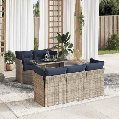6-delige Loungeset met kussens poly rattan acacia grijs