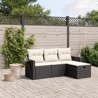 4-delige Loungeset met kussens poly rattan zwart